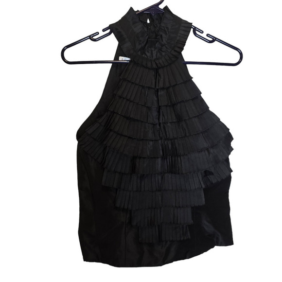 Rafael Cennamo Pleated Taffeta Sleeveless Halter Top Blouse Blac Size 6 small - Picture 1 of 7